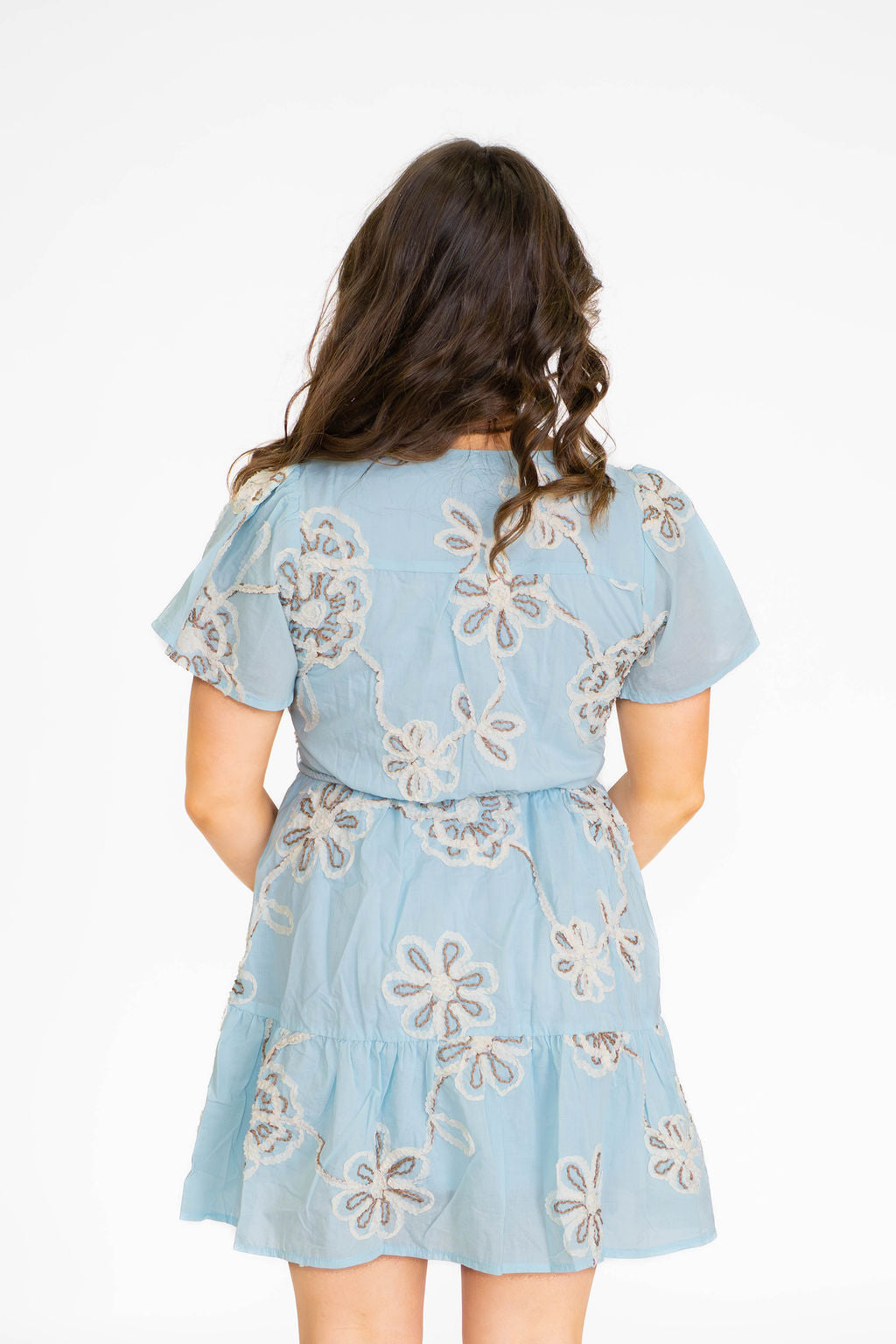 Blue Floral Embroidered Mini Dress