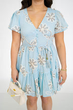 Blue Floral Embroidered Mini Dress
