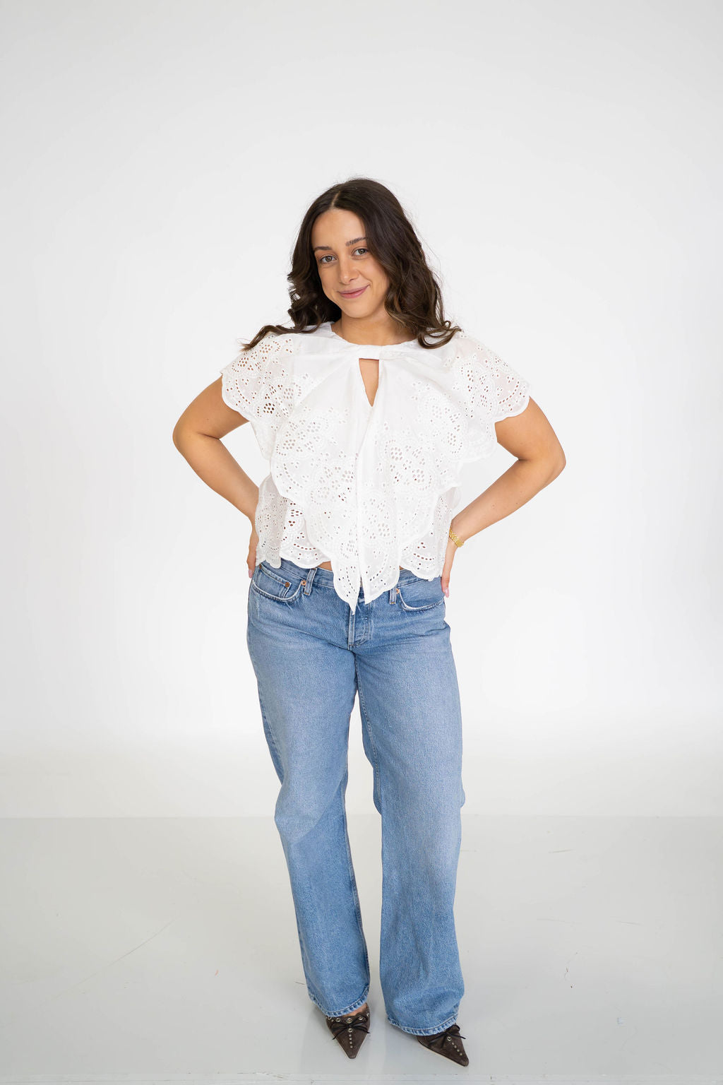 White Eyelet Ruffle Top