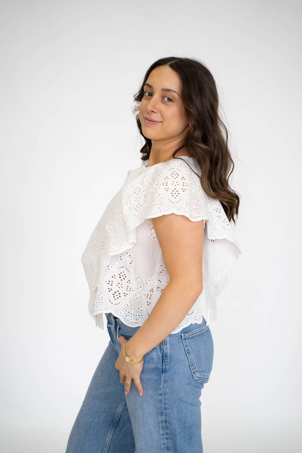 White Eyelet Ruffle Top