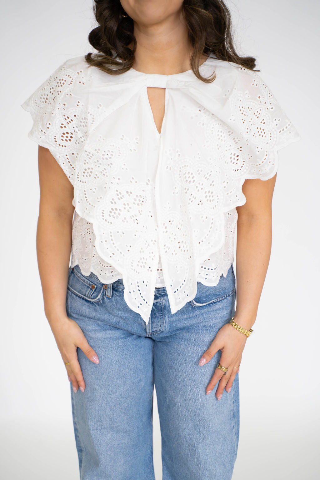 White Eyelet Ruffle Top