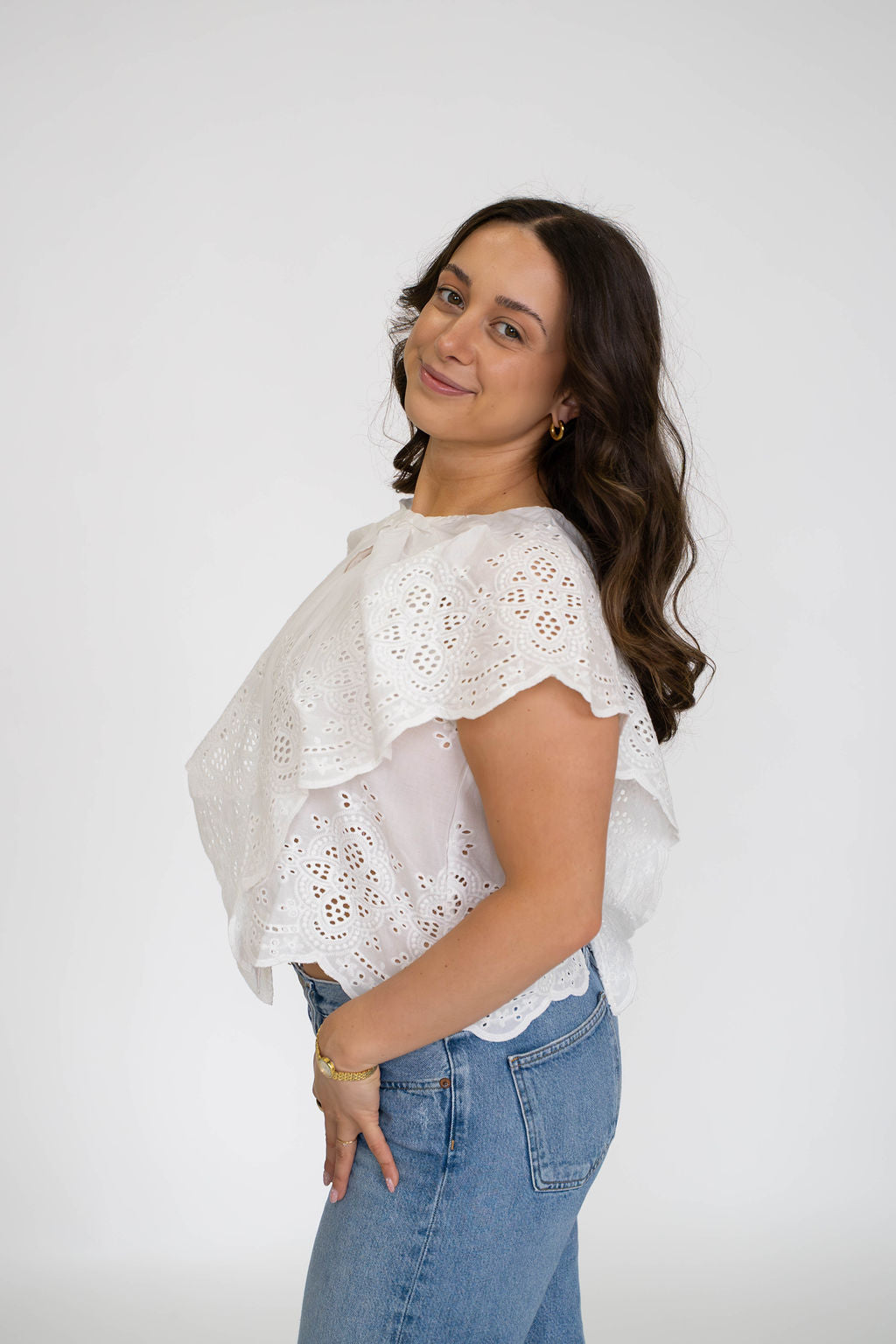 White Eyelet Ruffle Top