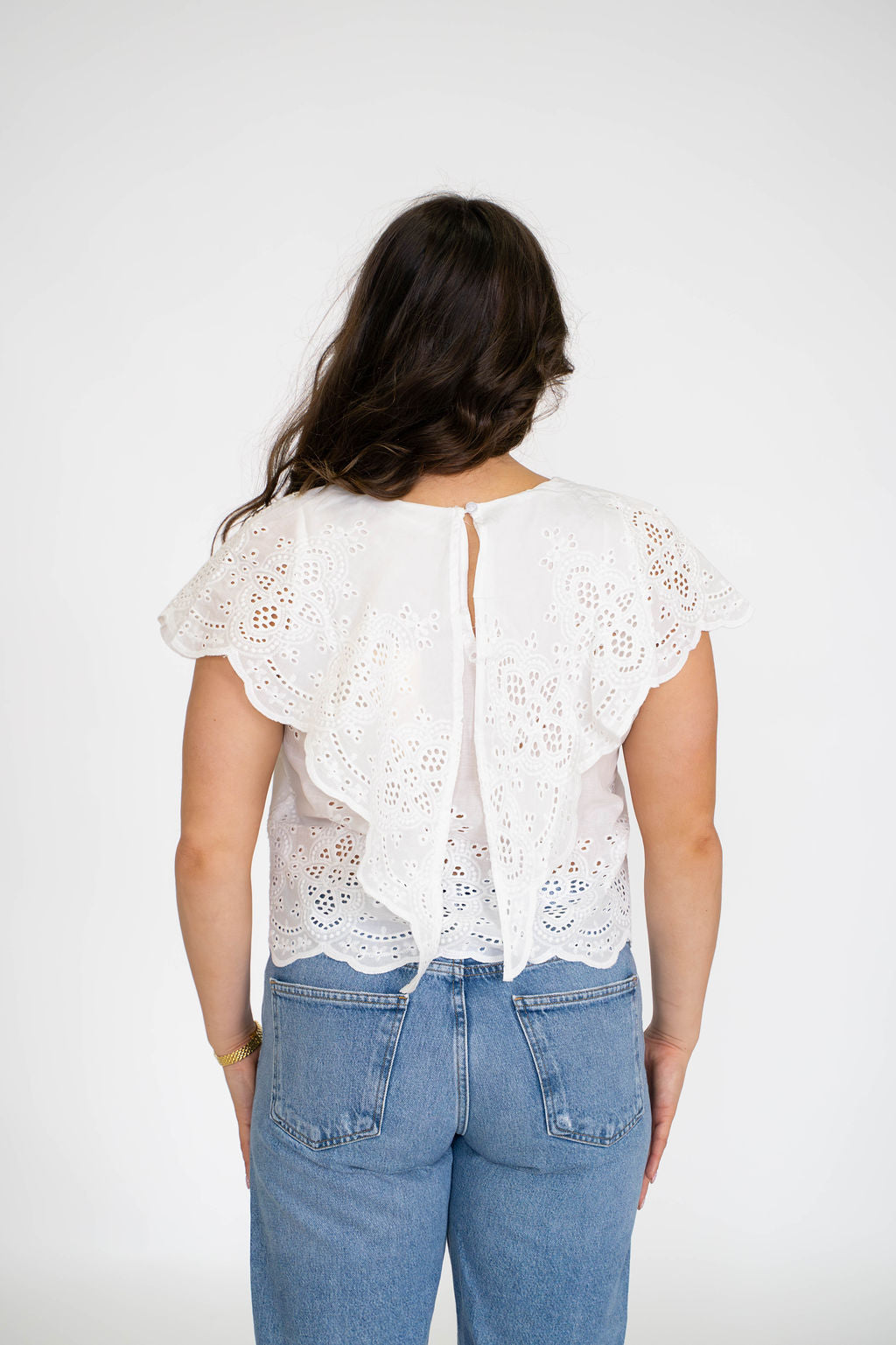 White Eyelet Ruffle Top