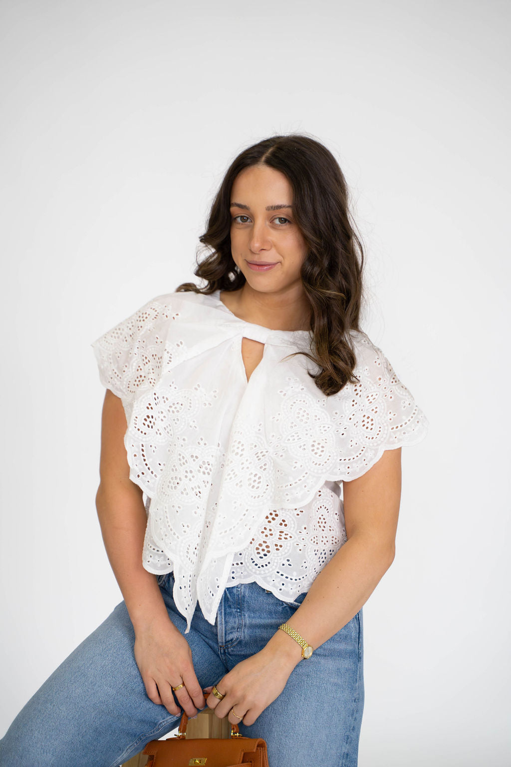 White Eyelet Ruffle Top