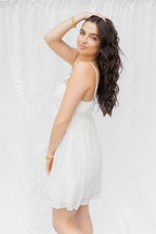 White Bow Detail Strap Mini Dress