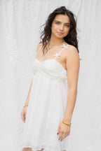 White Bow Detail Strap Mini Dress