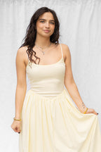 Haven Butter Yellow Drop Waist Mix Media Dress