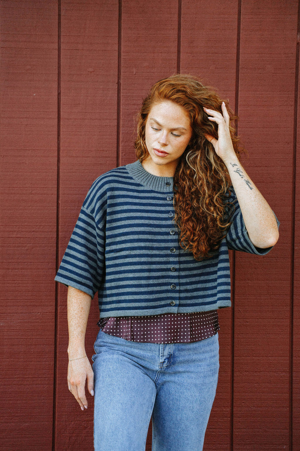 Sunday Shoreline Top- Navy/Dark Grey