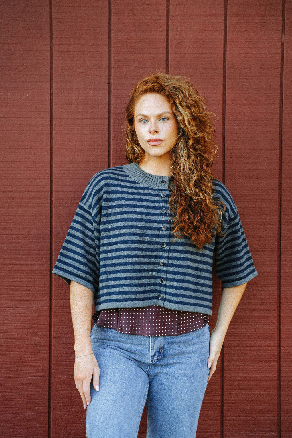 Sunday Shoreline Top- Navy/Dark Grey