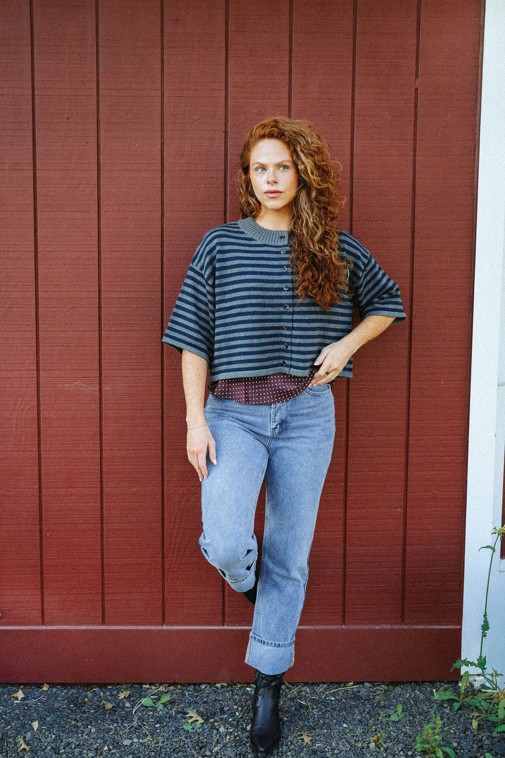 Sunday Shoreline Top- Navy/Dark Grey
