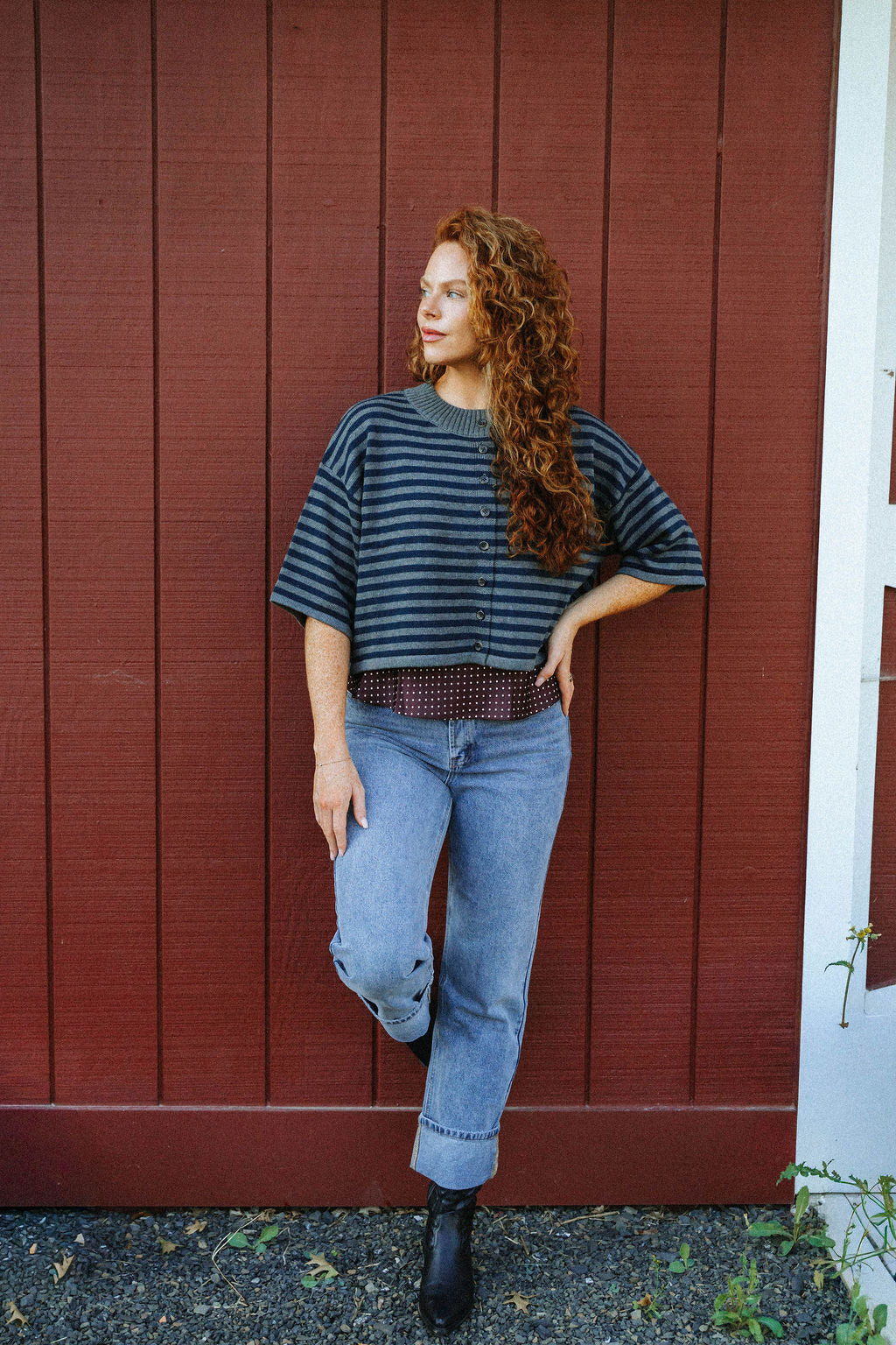 Sunday Shoreline Top- Navy/Dark Grey
