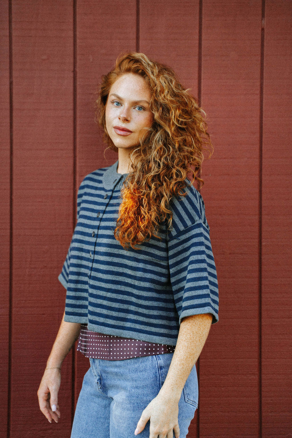 Sunday Shoreline Top- Navy/Dark Grey