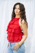 Red Ruffle Halter Top