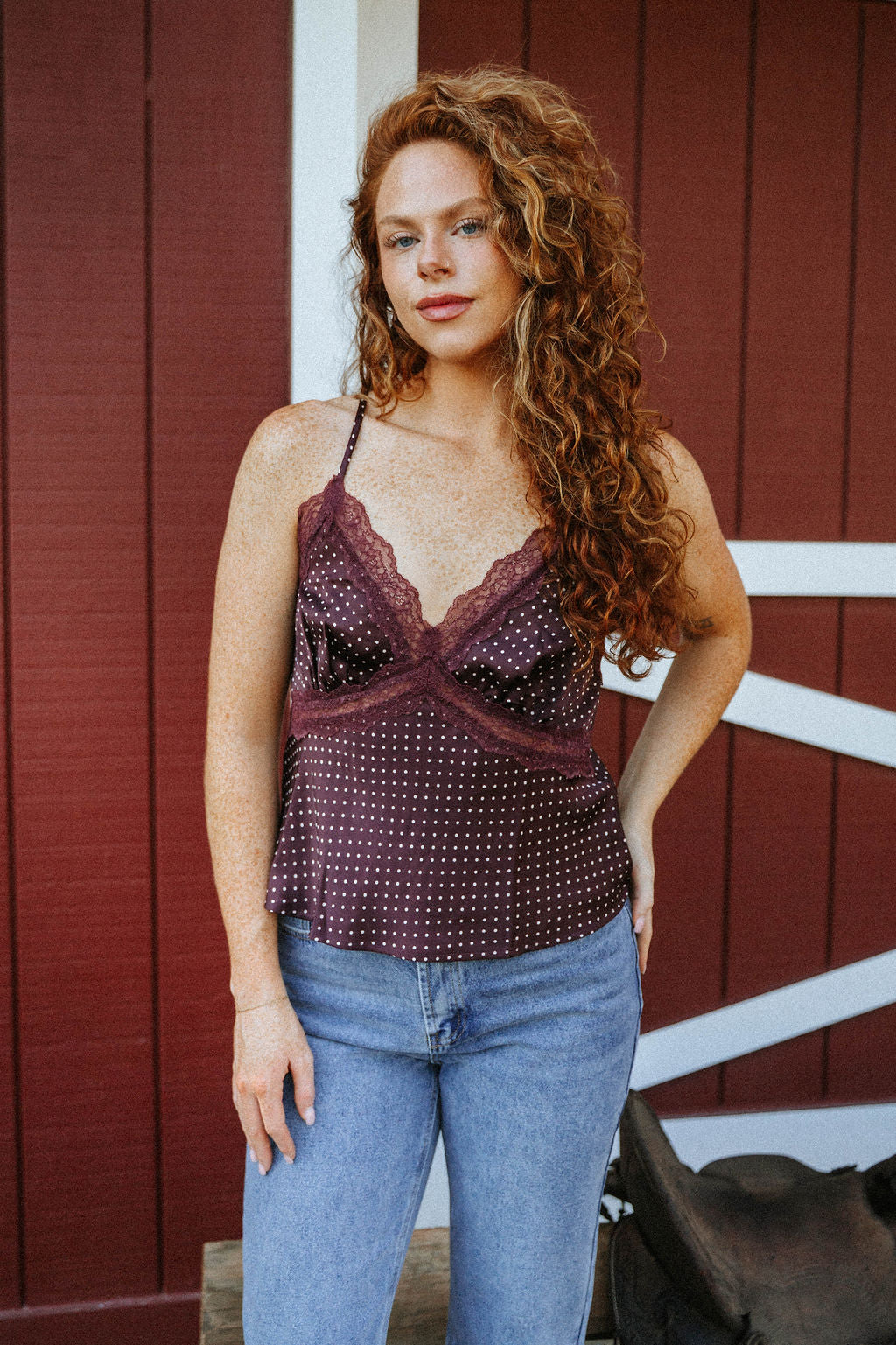 Mulberry Polkadot Lace Cami