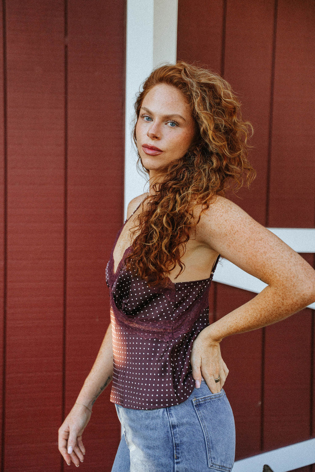 Mulberry Polkadot Lace Cami