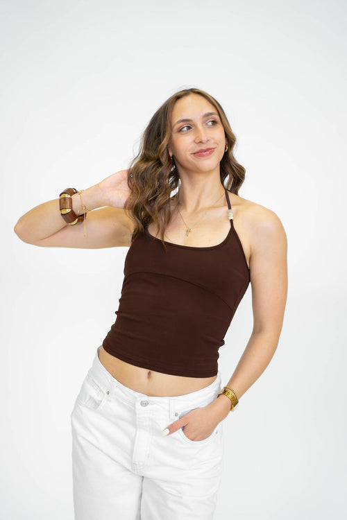 Coastal Beaded Halter- Chocolate