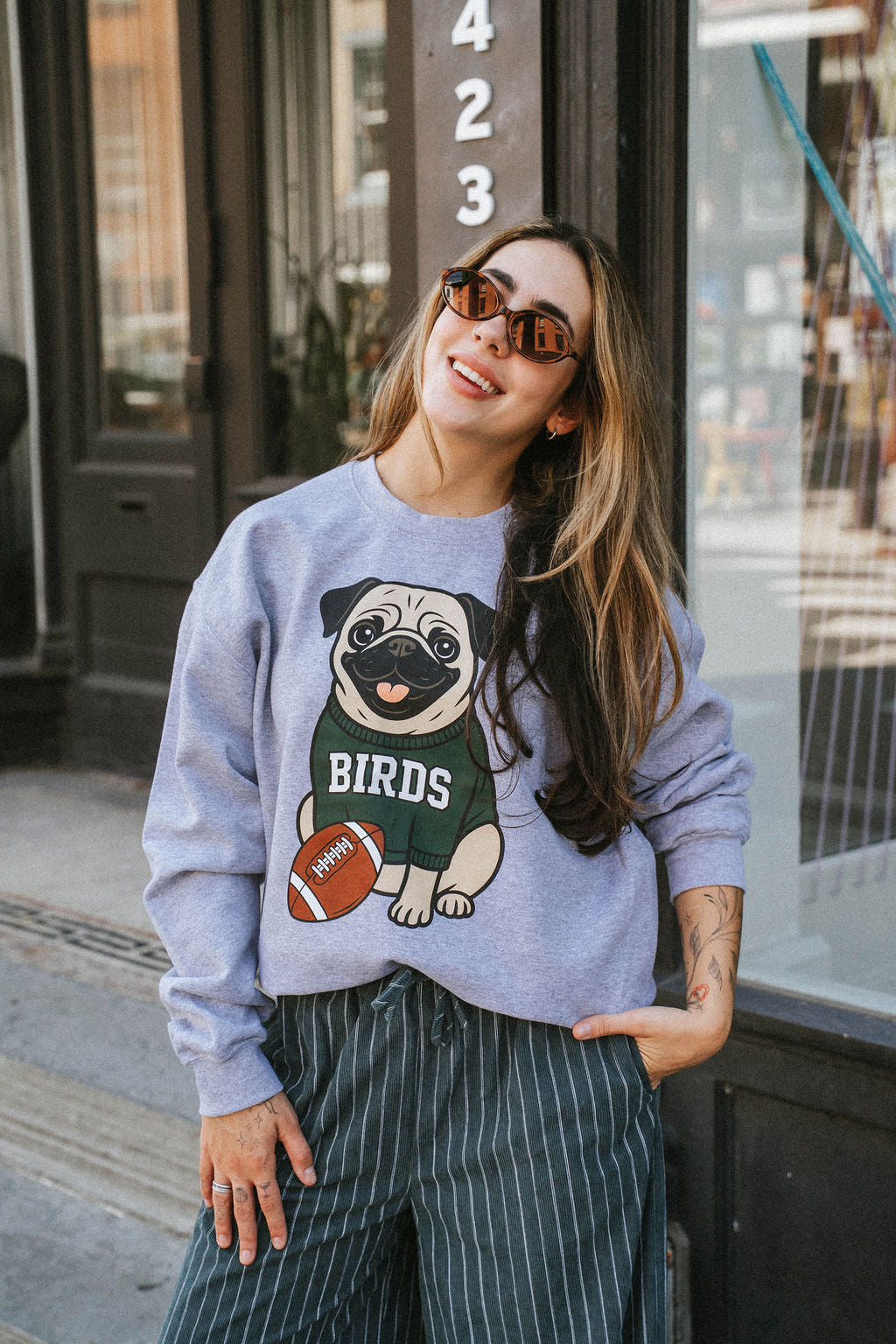 Birds Fawn Pug Grey Sweatshirt