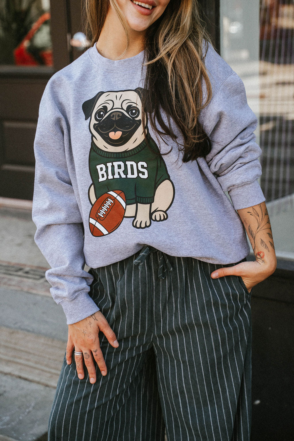 Birds Fawn Pug Grey Sweatshirt