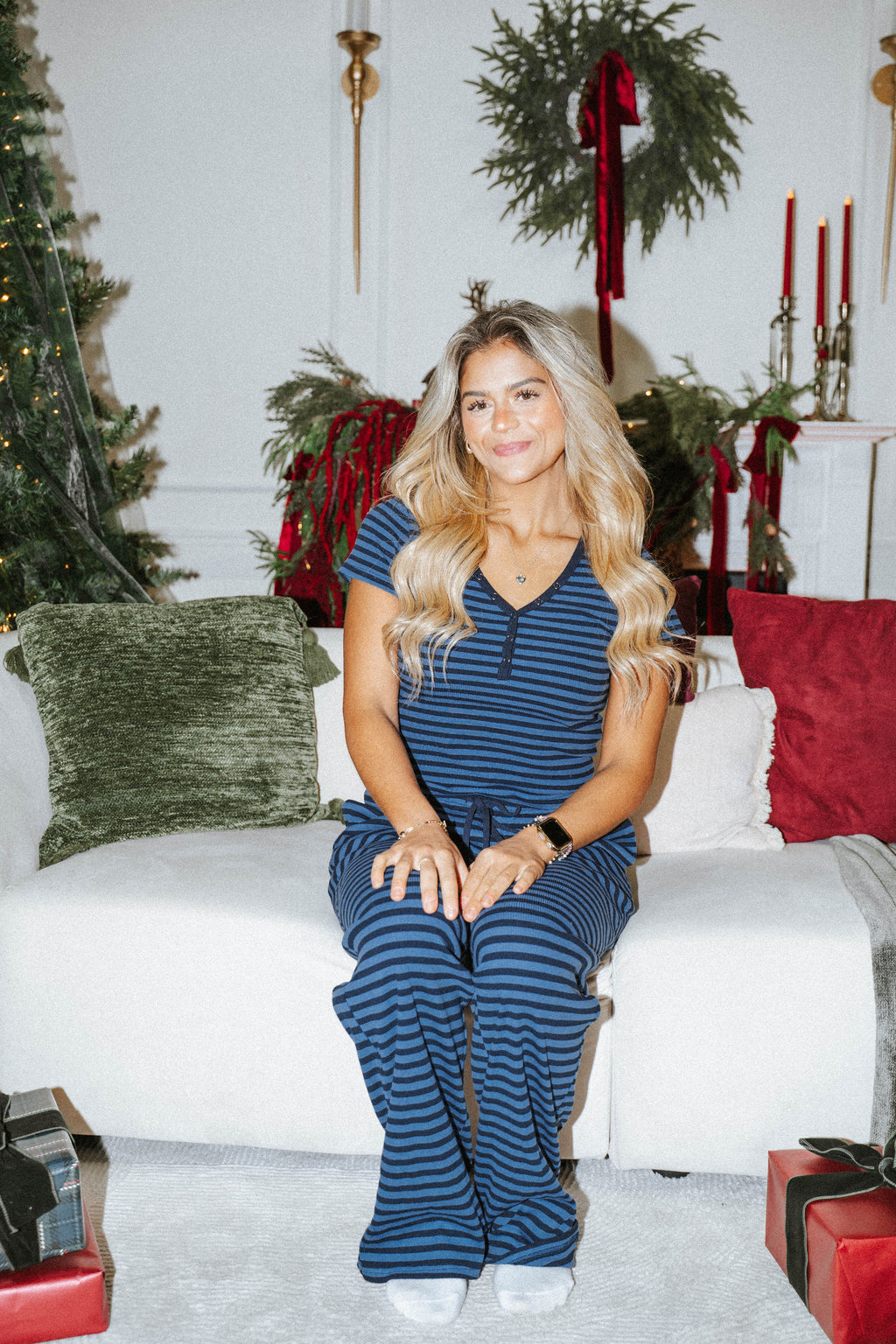Striped Henley Lounge Top – Blue and navy