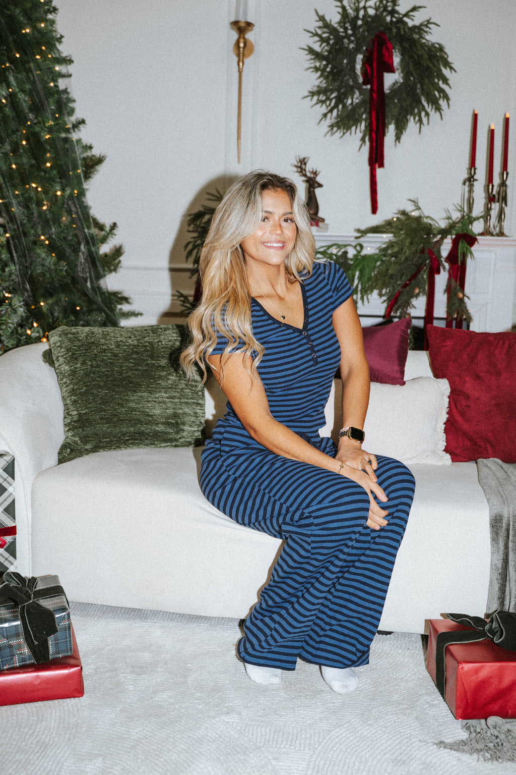 Striped Henley Lounge Top – Blue and navy