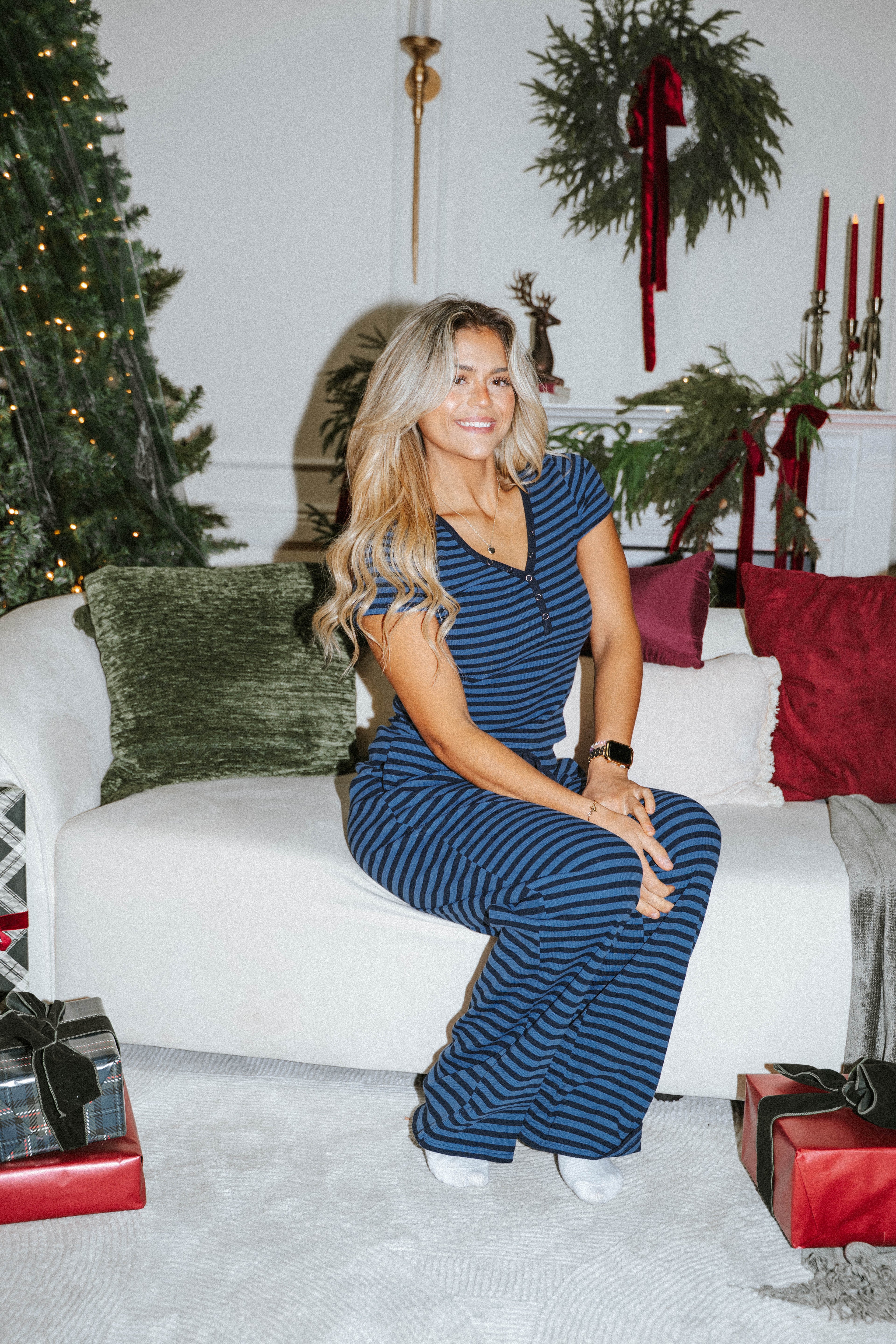 Striped Henley Lounge Top – Blue and navy