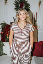 Striped Henley Lounge Top – Cocoa & Cream
