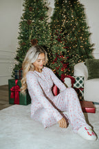 Pink Holiday Button- Up Pajama Top