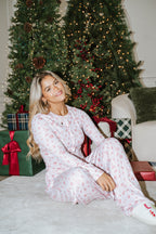Pink Holiday Button- Up Pajama Top