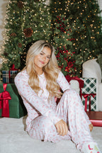 Pink Holiday Button- Up Pajama Top