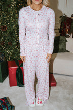 Pink Holiday Button- Up Pajama Top