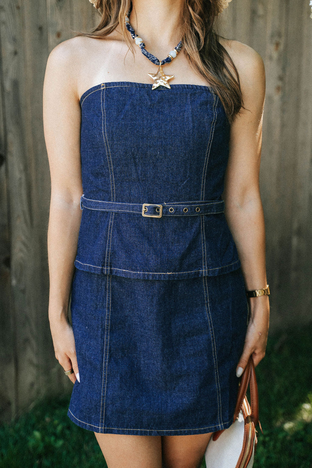 Harbor Denim Belted Mini Dress