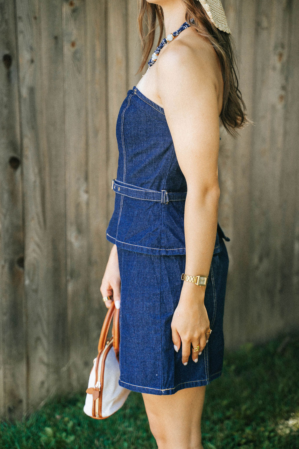Harbor Denim Belted Mini Dress