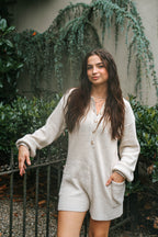 Cozy Chic Knit Romper- Tan Beige