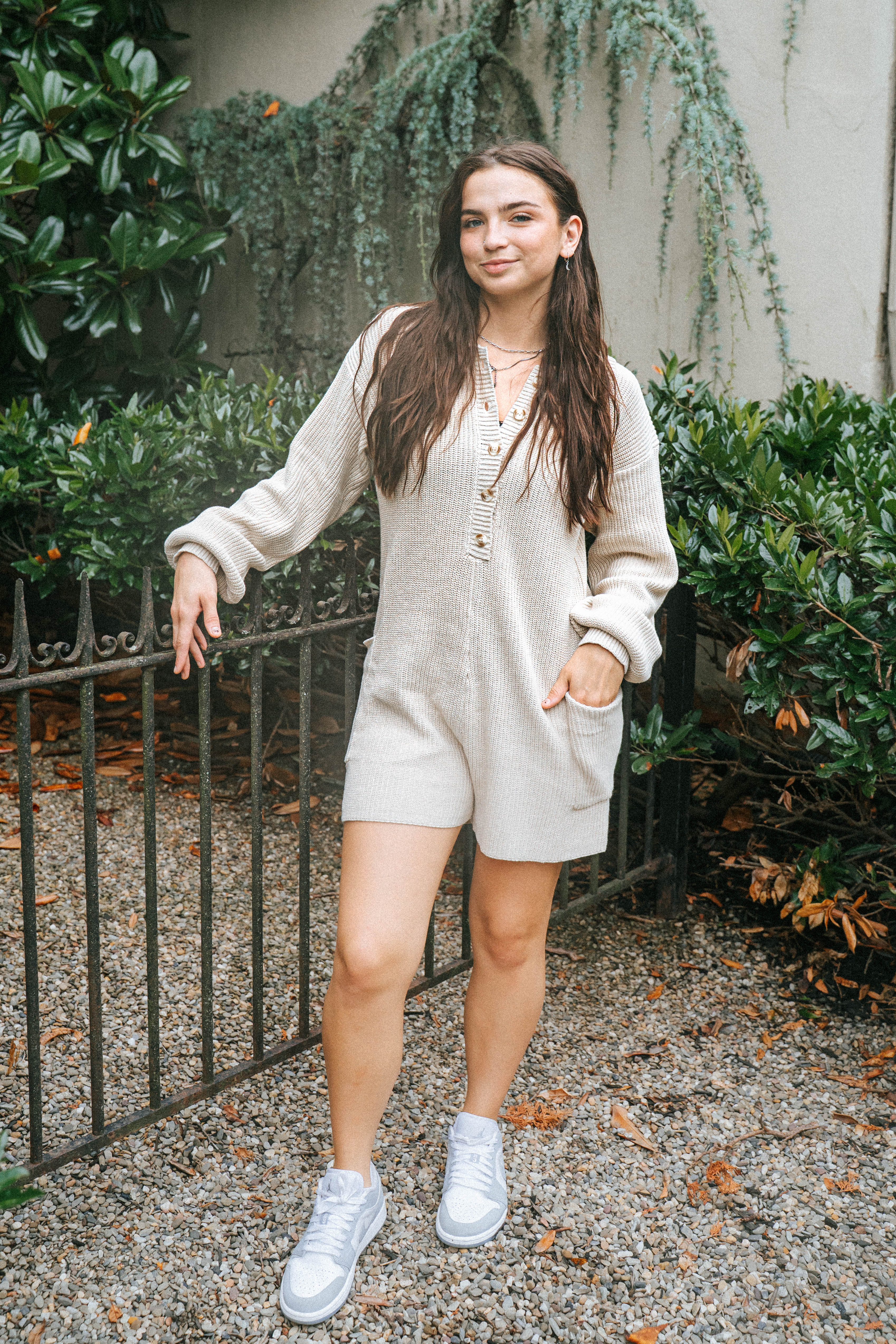 Cozy Chic Knit Romper- Tan Beige