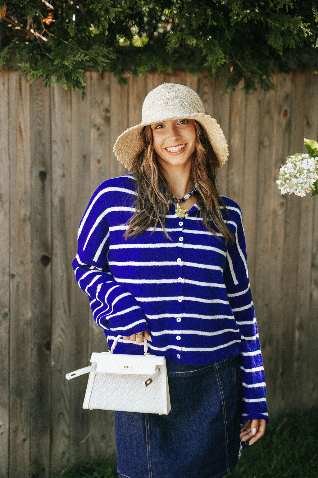 Coastline Stripe Cardigan- Cobalt Blue