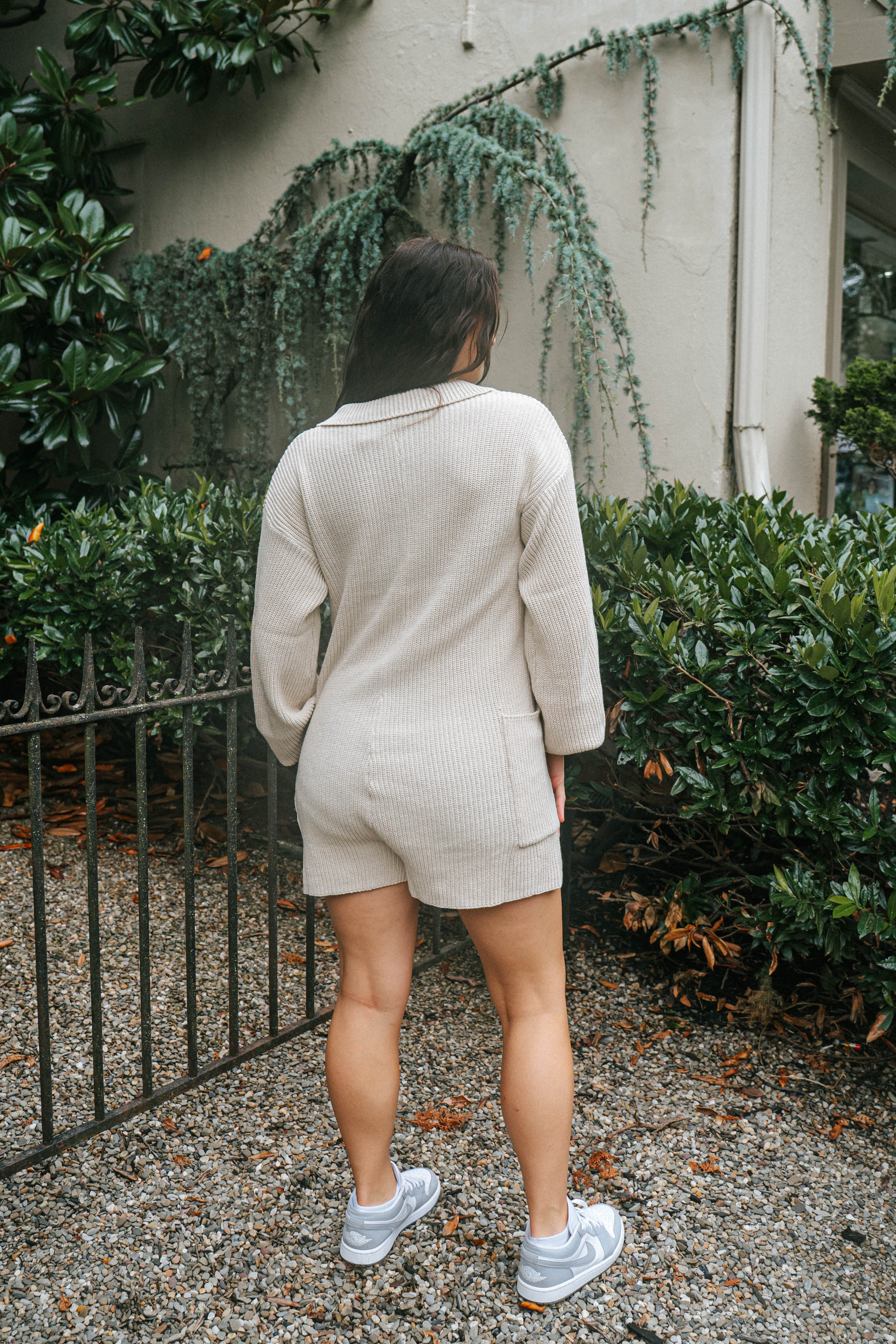 Cozy Chic Knit Romper- Tan Beige