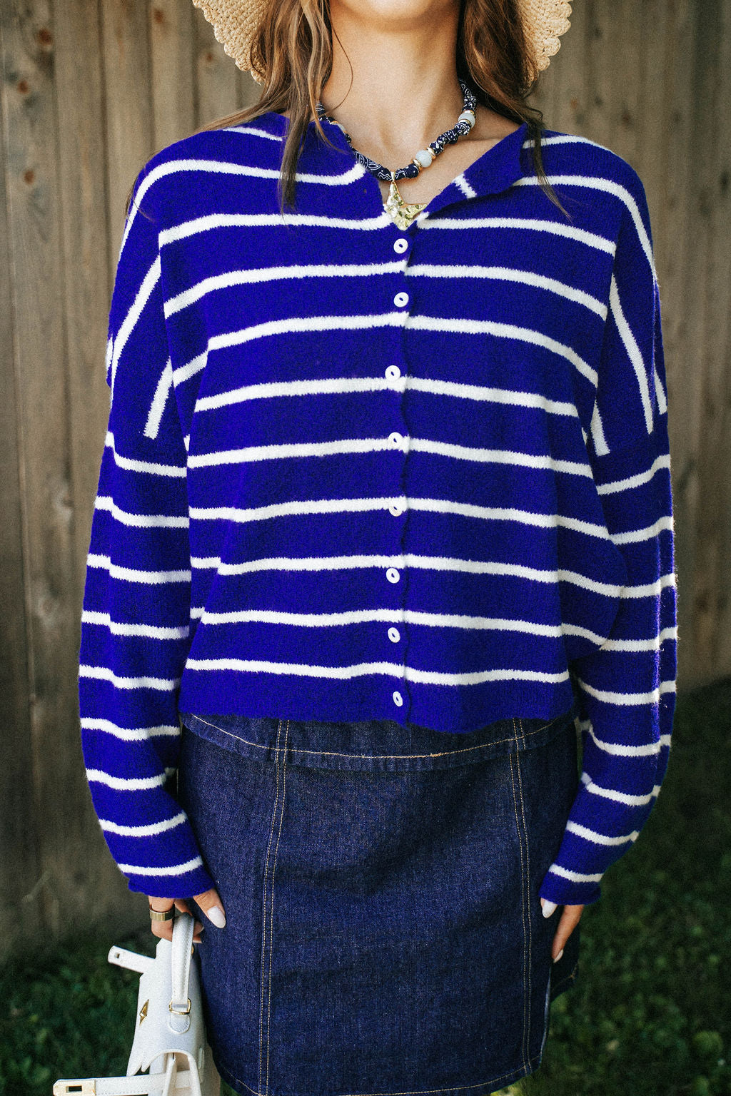 Coastline Stripe Cardigan- Cobalt Blue