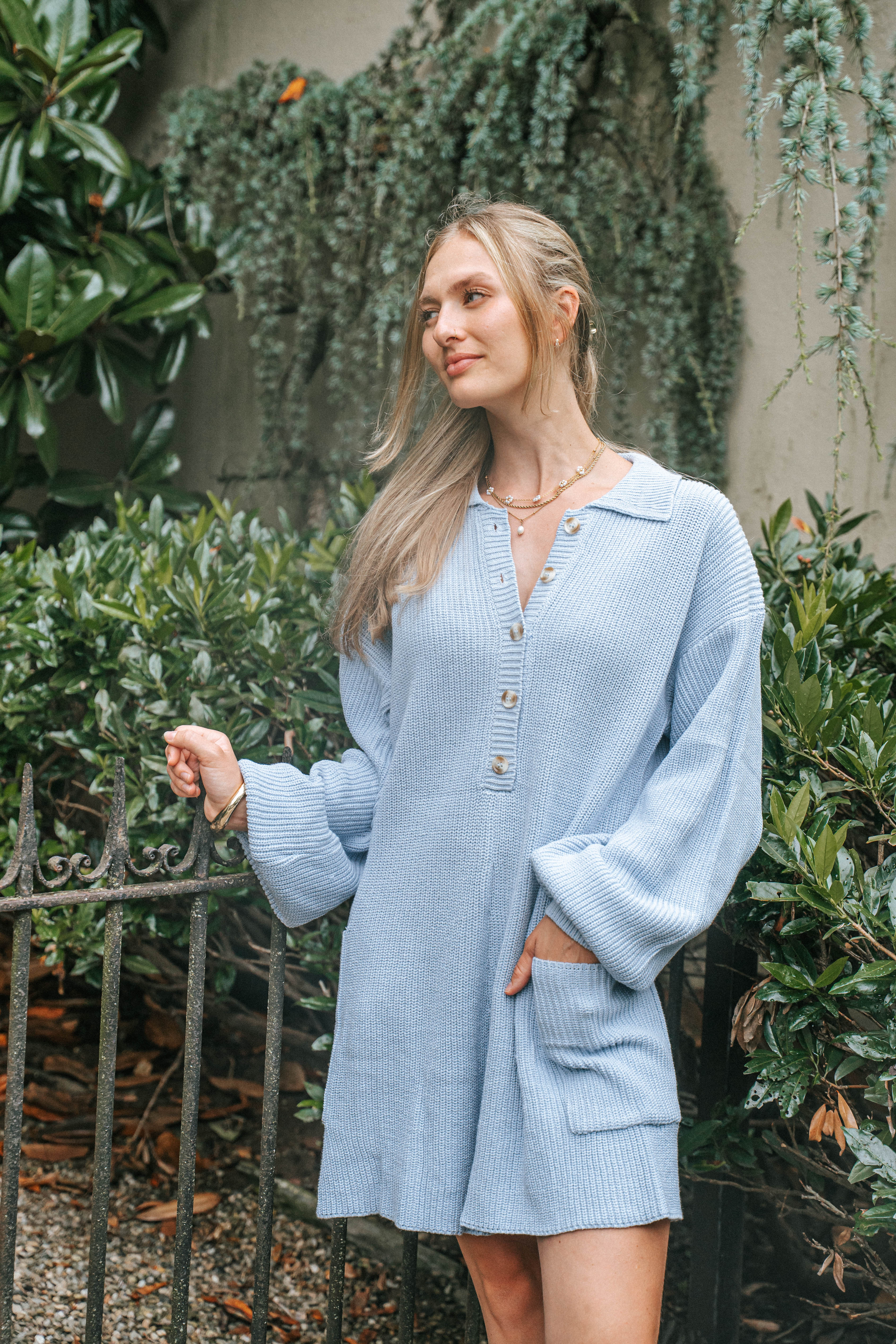 Cozy Chic Knit Romper – Light Blue
