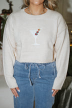 Holiday Cheers Martini Sweater- Tan