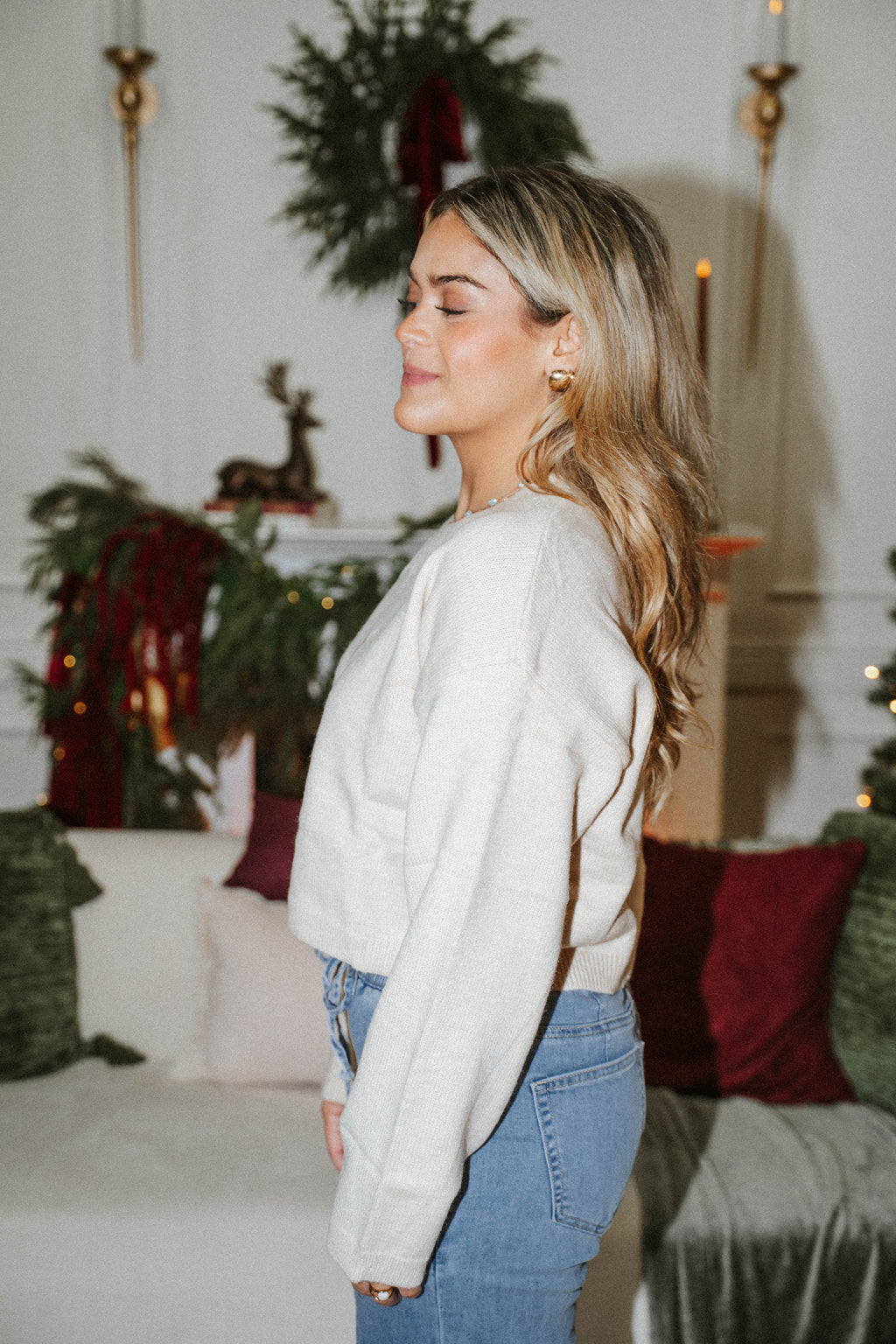 Holiday Cheers Martini Sweater- Tan