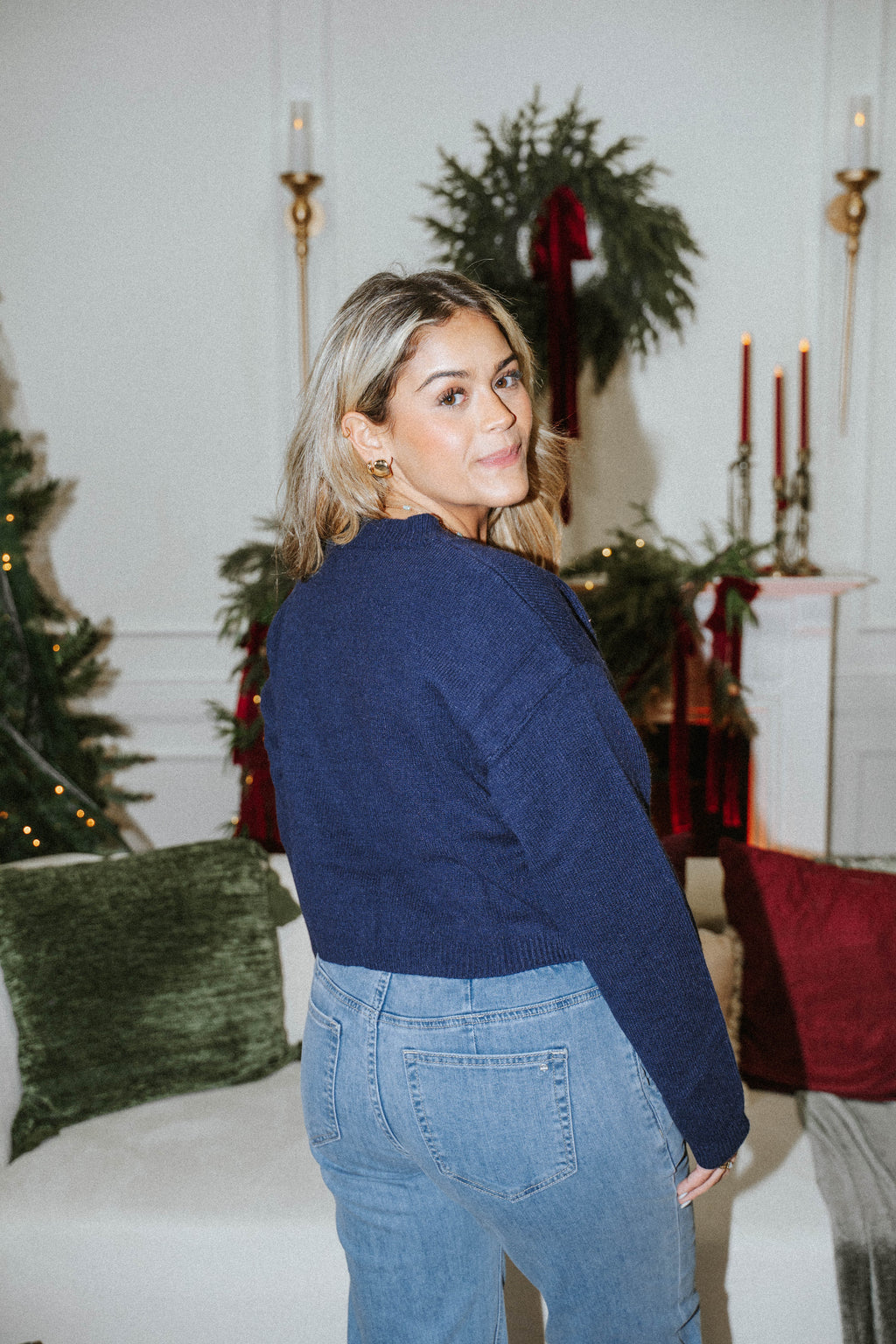 Holiday Cheers Martini Sweater- Navy