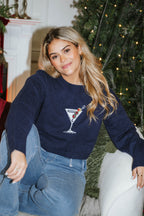 Holiday Cheers Martini Sweater- Navy