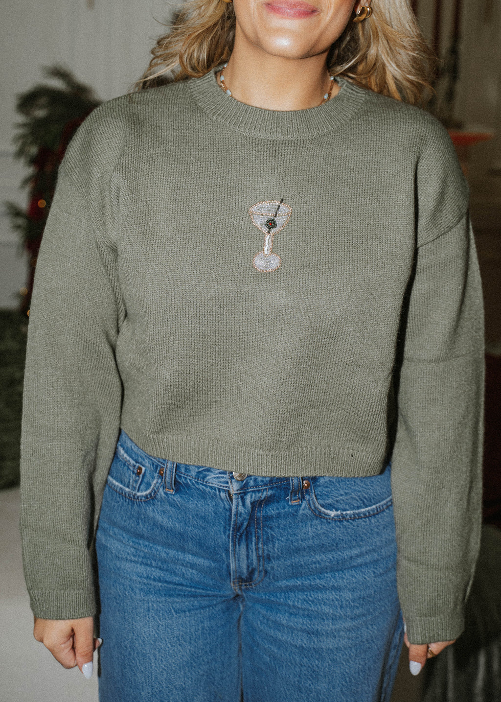 Olive Beaded Dirty Martini Sweater