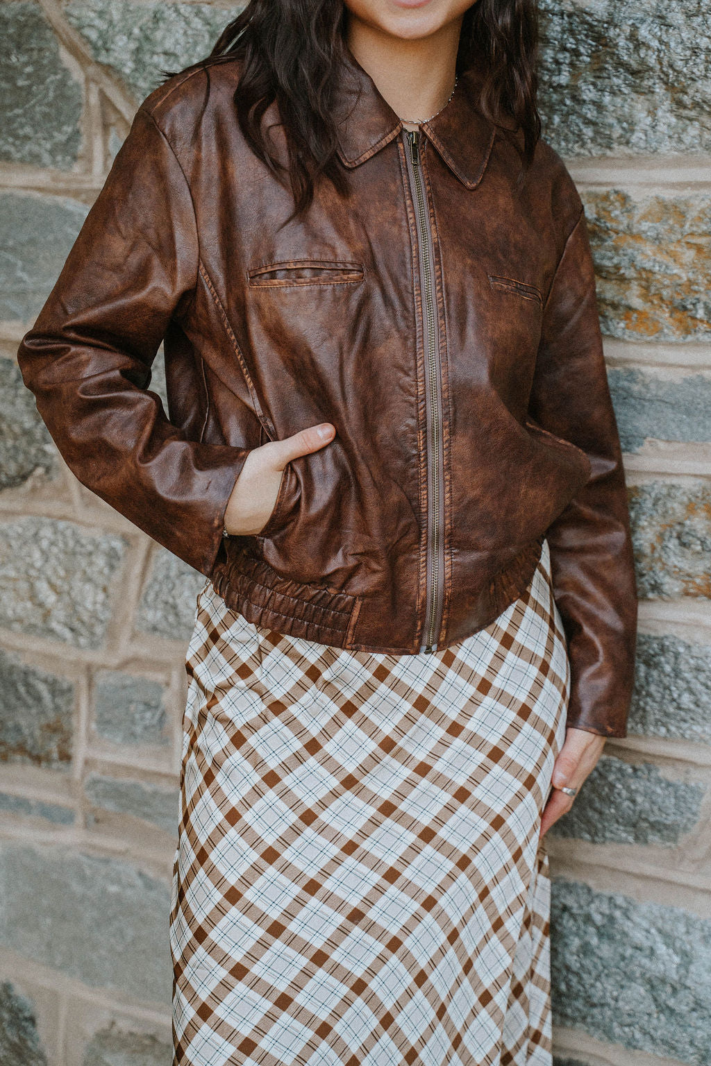 Mercer Faux Leather Jacket- Dark Brown