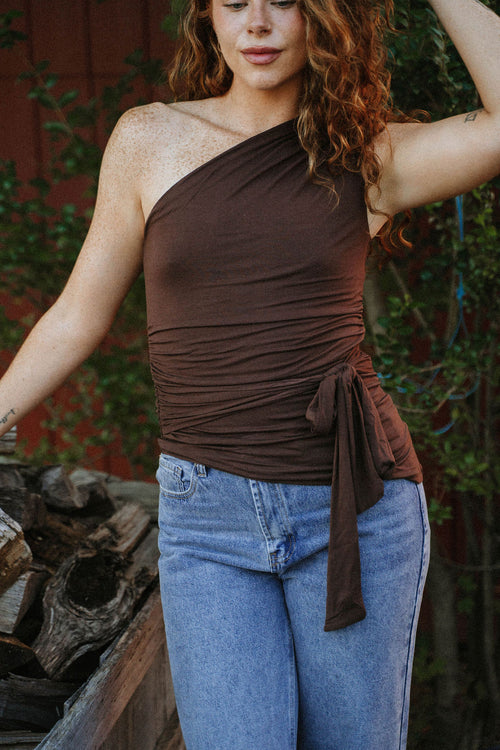 After Hours Ruched One-Shoulder Top