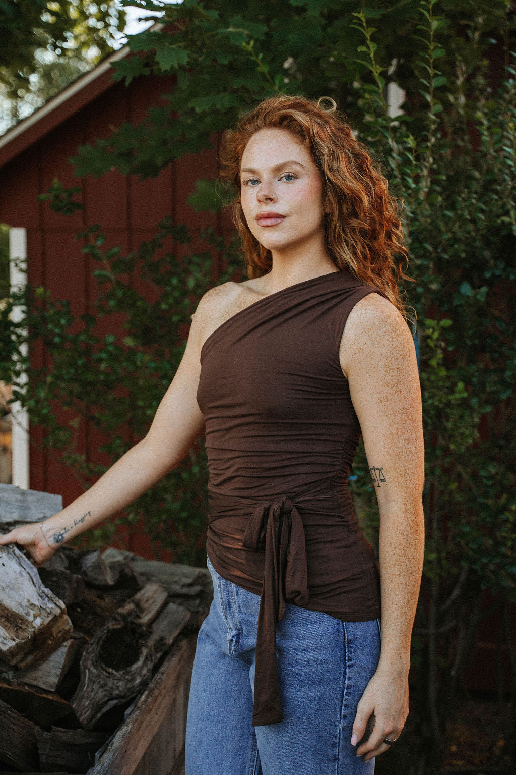 After Hours Ruched One-Shoulder Top
