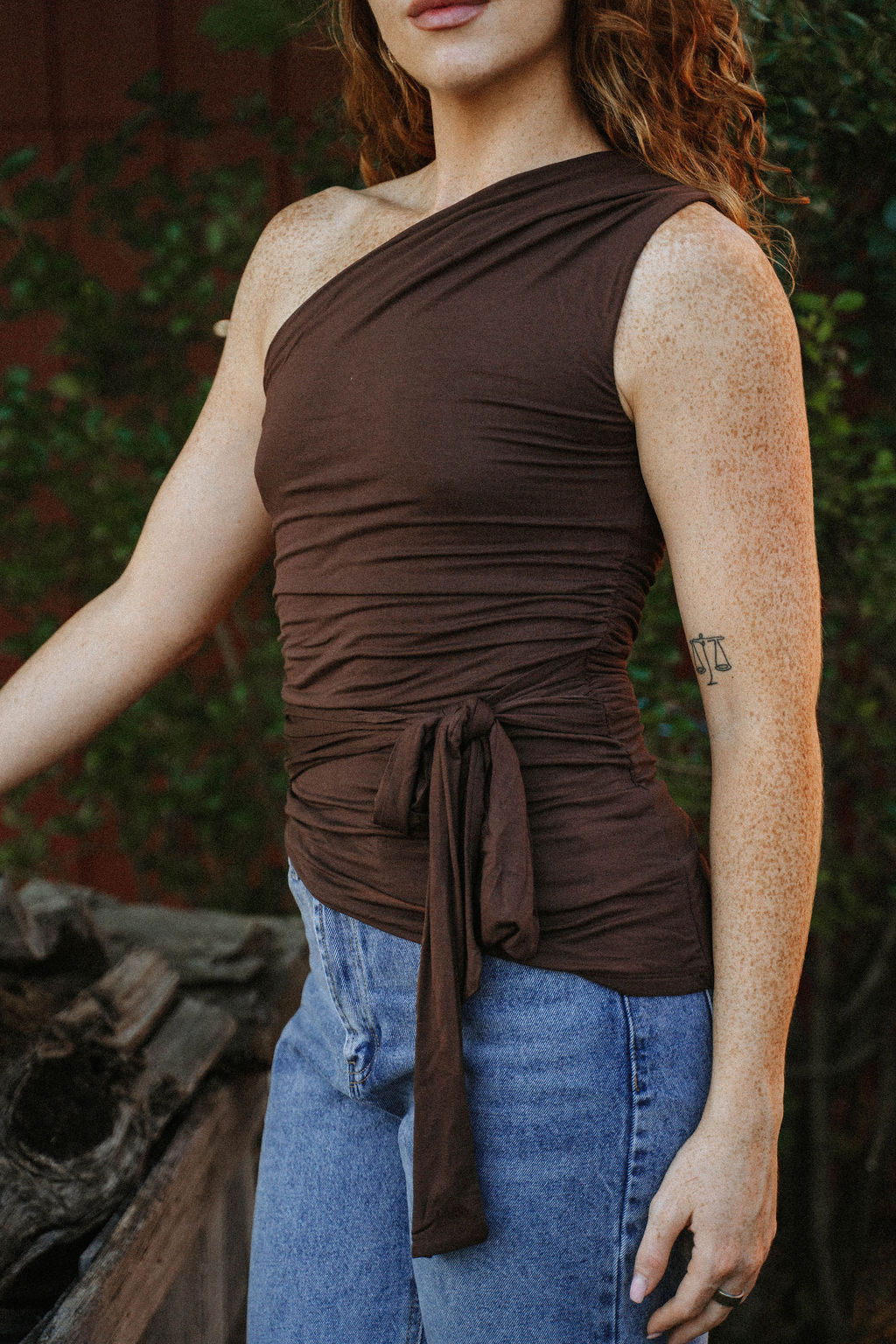 After Hours Ruched One-Shoulder Top