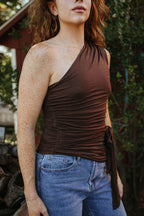 After Hours Ruched One-Shoulder Top