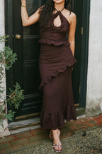 Isla Crinkle Chocolate Dress