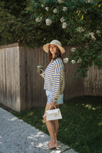 Sunlit Coast Stripe Cardigan- Butter/Blue